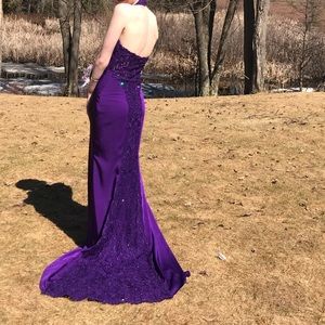 Purple prom dress with train